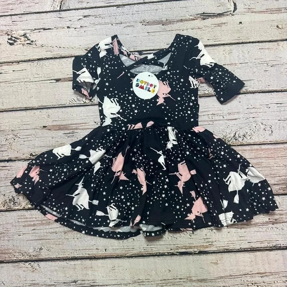 Dot Dot Smile 12m/24m Girls Black Witch Cat & Stars Dress Halloween NWT